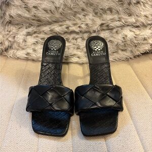 Vince Camuto Black Woven Slide Sandals